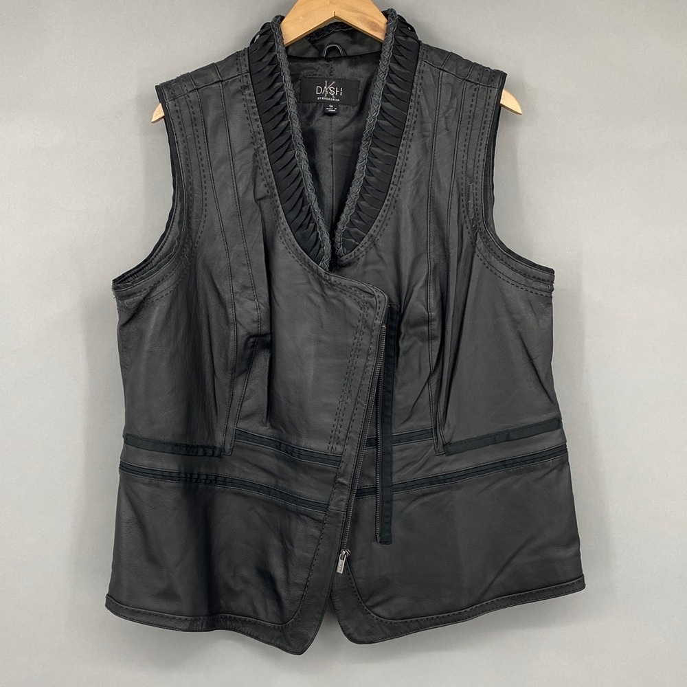 Dash by Kardashian Womens Leather Moto Vest Jacket Size 1X Plus Edgy Biker Black